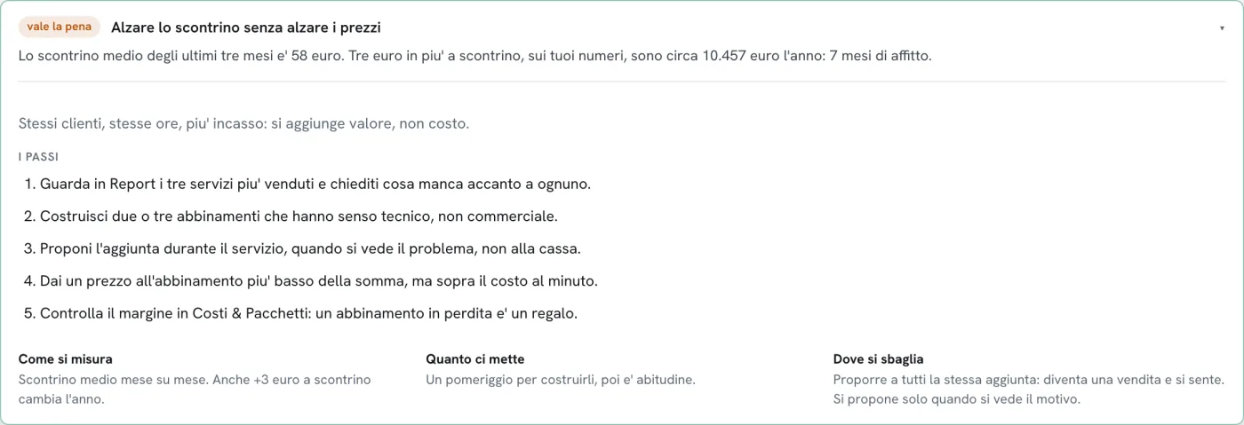 Il piano Alzare lo scontrino senza alzare i prezzi, coi passi, come si misura e quanto ci mette